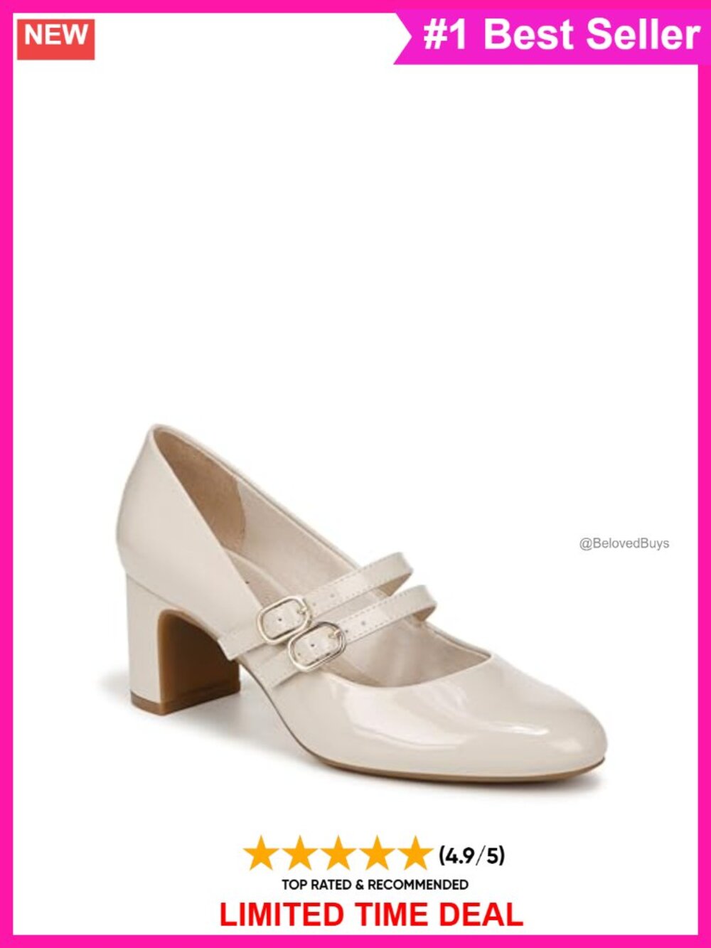 Mary Jane Pump Block Heel Almond Toe Buckle Comfort Casual